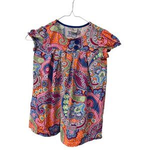 Hanna Anderson Shirt Dress Girls 110 Pink Orange Blue Paisley Tunic Cotton Sz 5